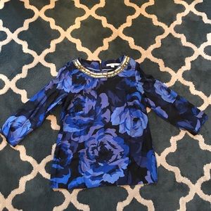 Boden blue flora silk embellished blouse size 4